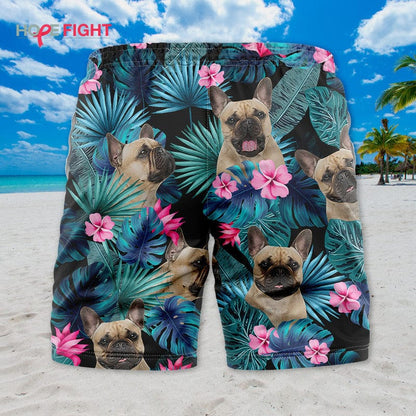 Tropical French Bulldog Swim Trunks, Fun Frenchie Lovers Outfit