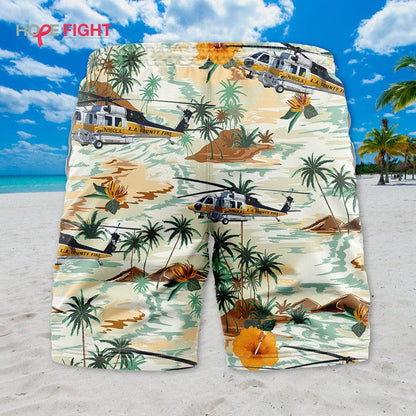 Rescue Helicopter Swim Trunks, LA County Fire & Tropical Desert Design