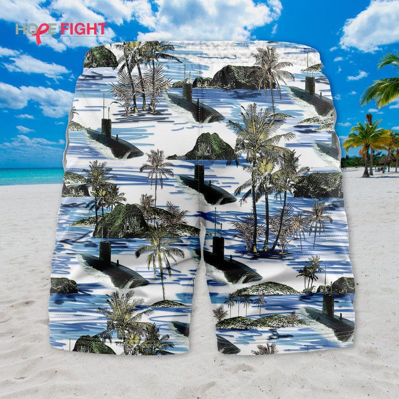Submarine Swim Trunks, Tropical Island & Deep Sea Navy Theme