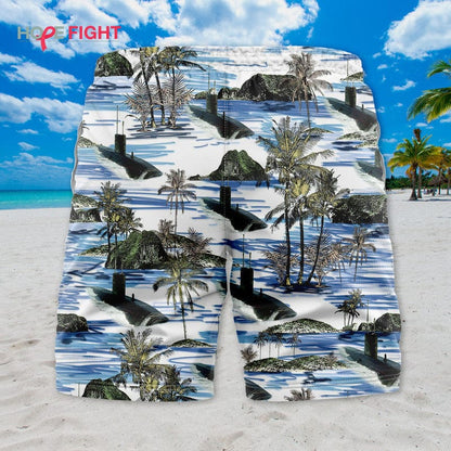 Submarine Swim Trunks, Tropical Island & Deep Sea Navy Theme