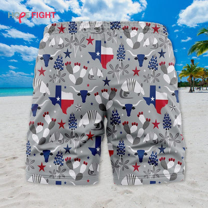 Texas Swim Trunks, Lone Star State & Armadillo Pattern Design