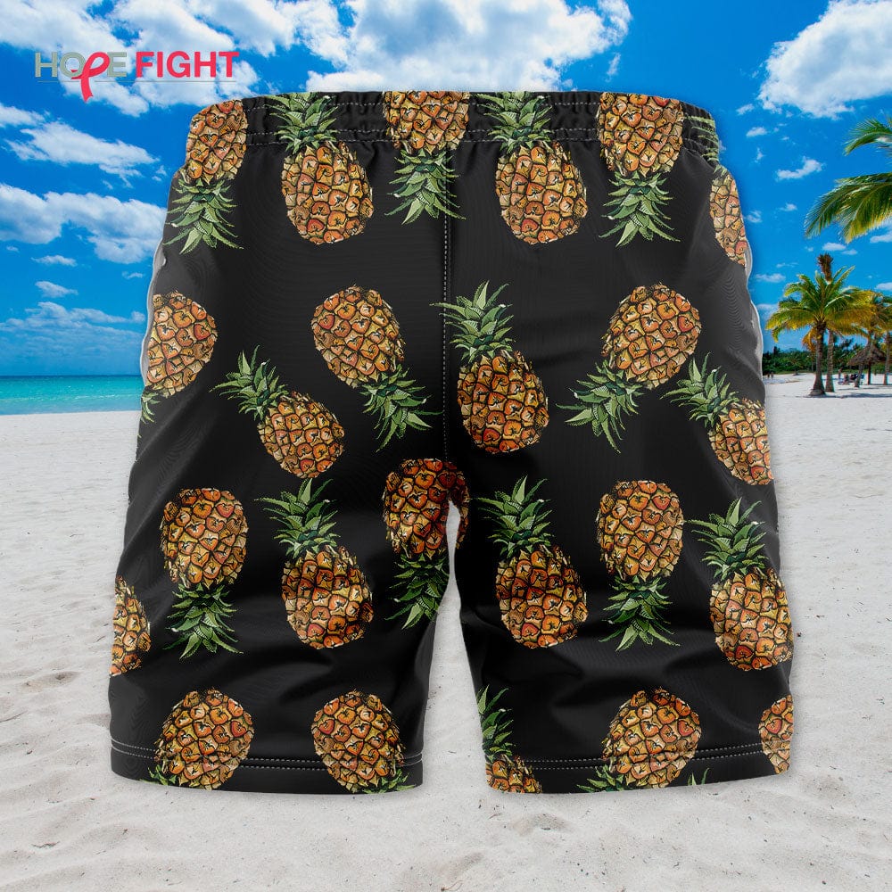 Pineapple Swim Trunks, Black Tropical Fruit Pattern for Summer Vibes