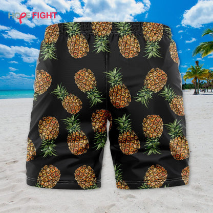 Pineapple Swim Trunks, Black Tropical Fruit Pattern for Summer Vibes