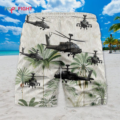 Military Helicopter Swim Trunks, Apache Attack & Jungle Camo Design