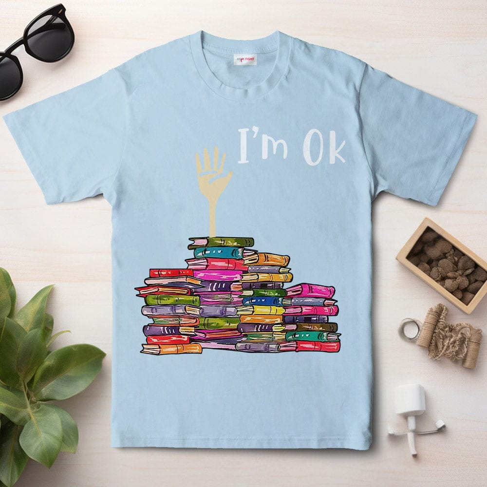 Camisetas con el mensaje "Estoy bien" en los libros