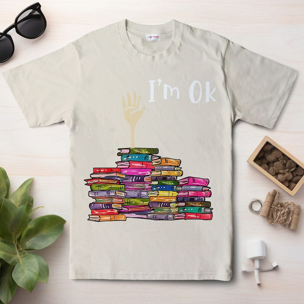 Camisetas con el mensaje "Estoy bien" en los libros