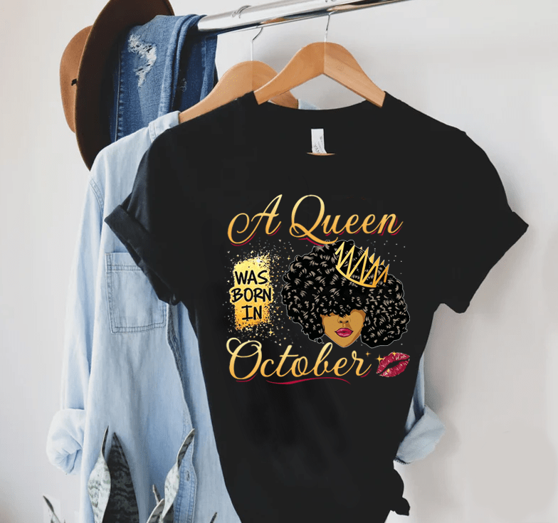 En octubre nació una reina, camisetas de cumpleaños personalizadas para mujeres afroamericanas