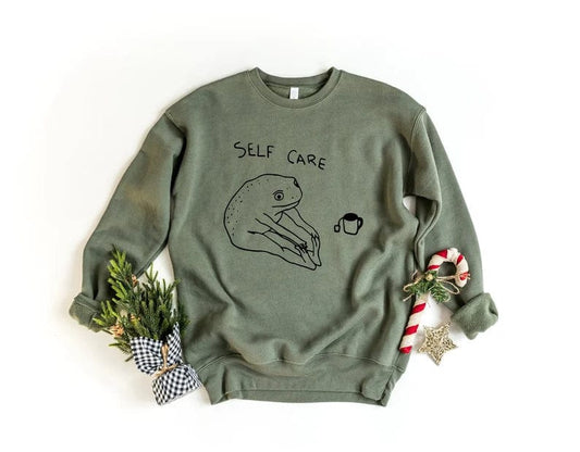 Sudadera retro de autocuidado de rana, sudadera para amantes del autocuidado, camiseta de yoga