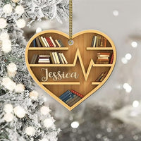 Personalized Book Lover's Ornament, Unique Library Christmas Tree Decor