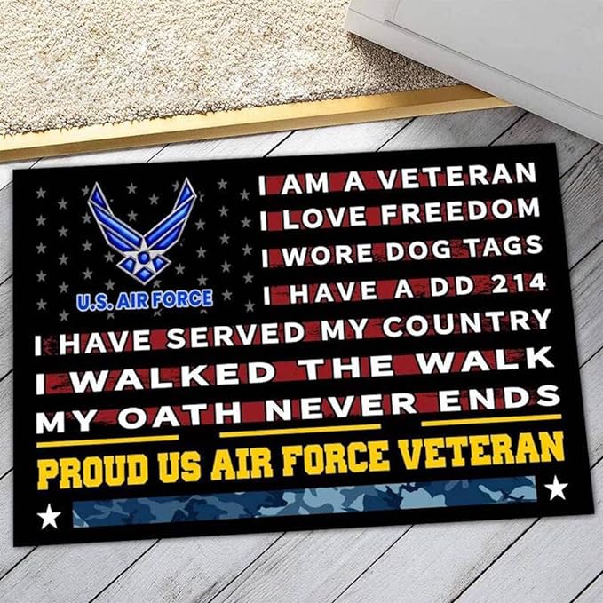 Personalized I Am a Veteran Door Mat with Your Name Air Force Pride US