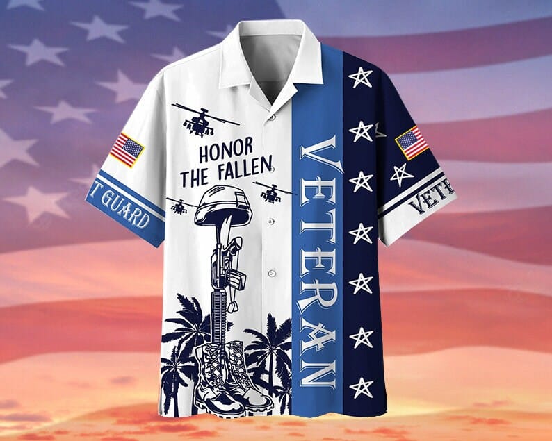 Camisa hawaiana con el lema "Honrar a los veteranos caídos", camisa hawaiana de veterano de EE. UU.