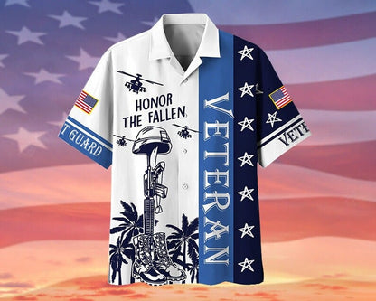 Camisa hawaiana con el lema "Honrar a los veteranos caídos", camisa hawaiana de veterano de EE. UU.