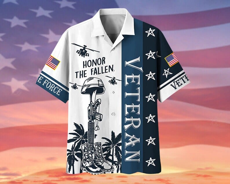 Camisa hawaiana con el lema "Honrar a los veteranos caídos", camisa hawaiana de veterano de EE. UU.