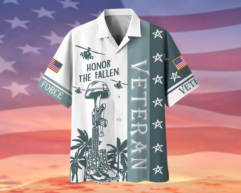 Camisa hawaiana con el lema "Honrar a los veteranos caídos", camisa hawaiana de veterano de EE. UU.