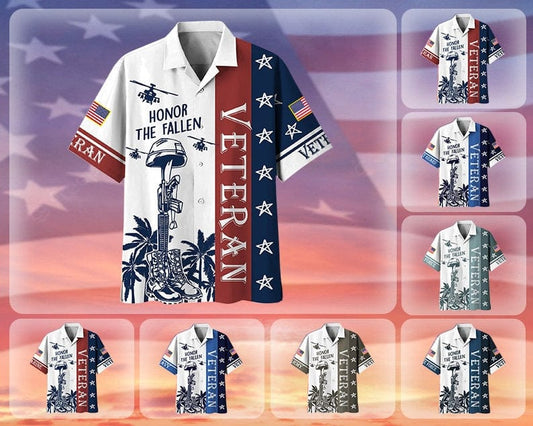 Camisa hawaiana con el lema "Honrar a los veteranos caídos", camisa hawaiana de veterano de EE. UU.