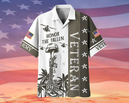 Camisa hawaiana con el lema "Honrar a los veteranos caídos", camisa hawaiana de veterano de EE. UU.