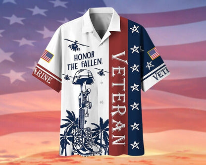 Camisa hawaiana con el lema "Honrar a los veteranos caídos", camisa hawaiana de veterano de EE. UU.