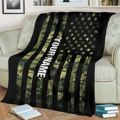 Army Fleece Blanket, Camo American Flag Fleece Blanket