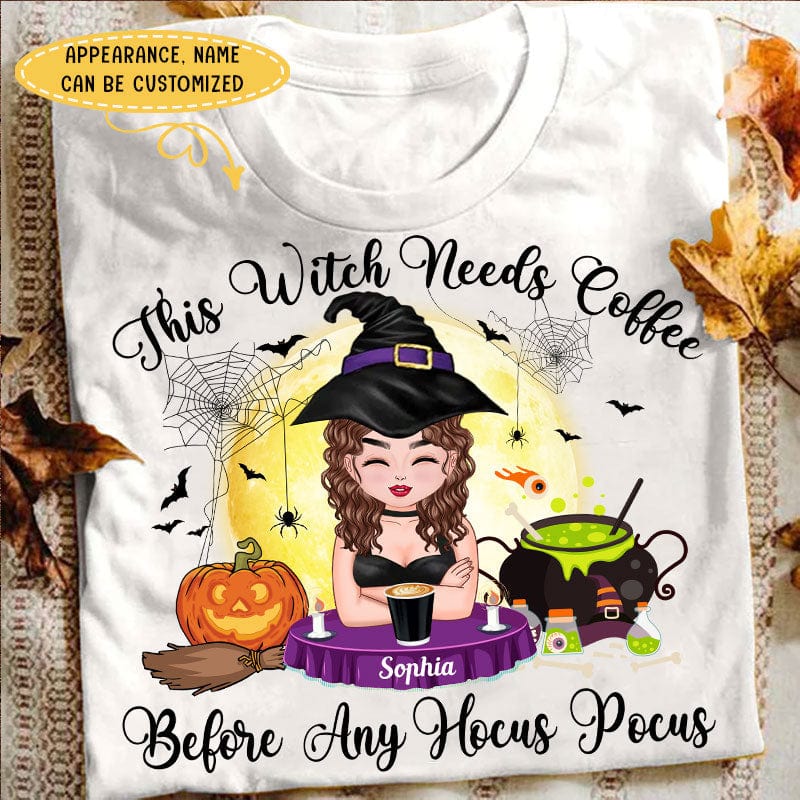 Personalized Woman Halloween T-shirt - This Witch Needs Coffee