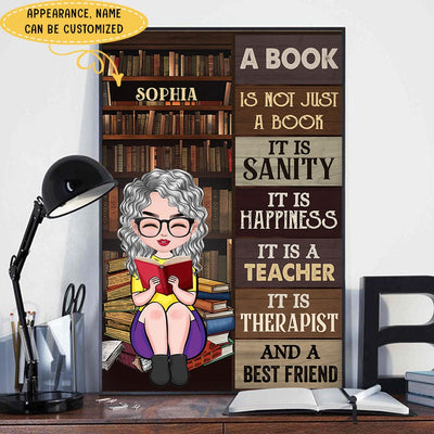 Personalized Book Canvas - Personalized Book Poster - A Book Is Not Just A Book- It Is Sanity, Happiness,Teacher