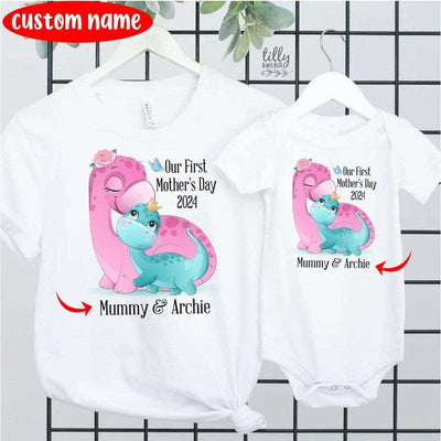 Our First Mother's Day 2024 Dinosaur Personalized Shirts
