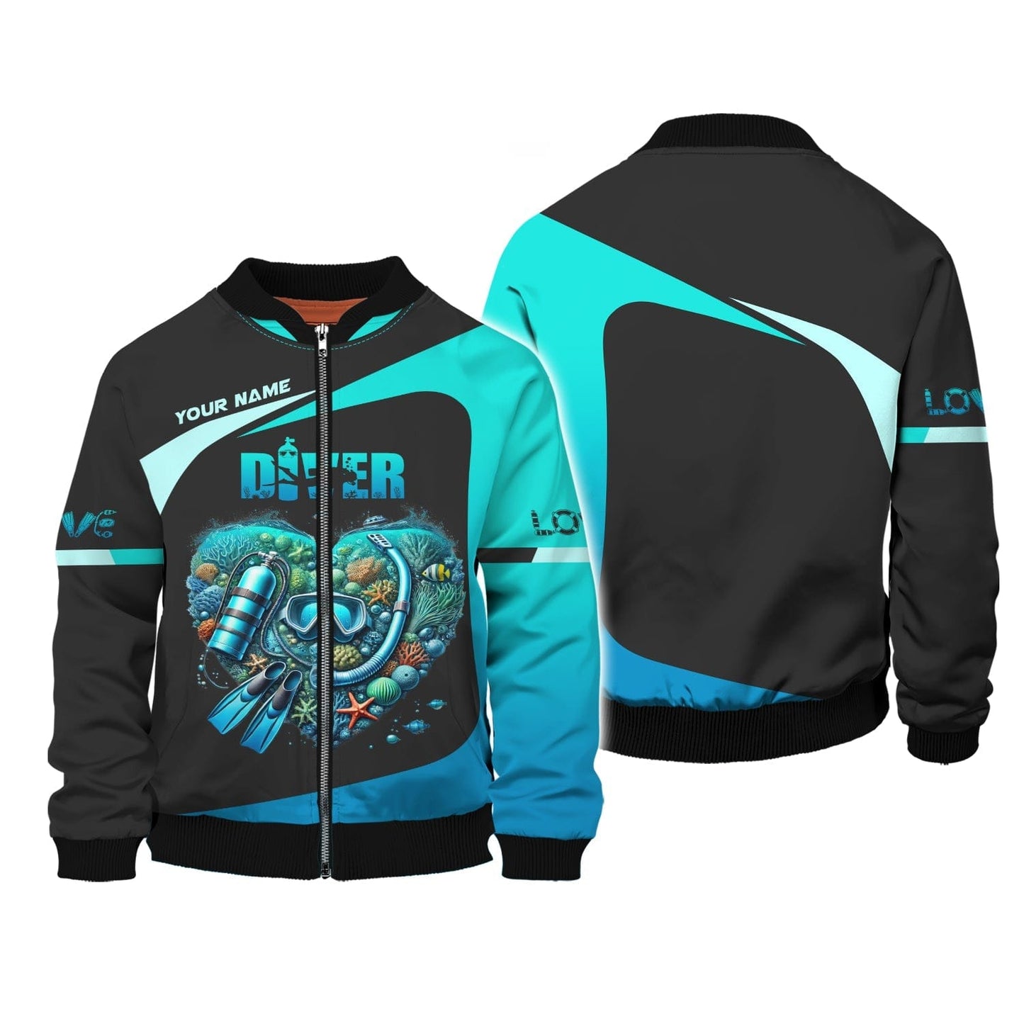 Scuba Diving Heart Custom Name 3D Shirt Personalized Gift For Diver Lovers, All Over Printed