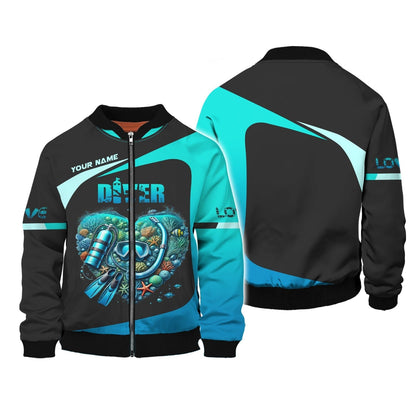 Scuba Diving Heart Custom Name 3D Shirt Personalized Gift For Diver Lovers, All Over Printed