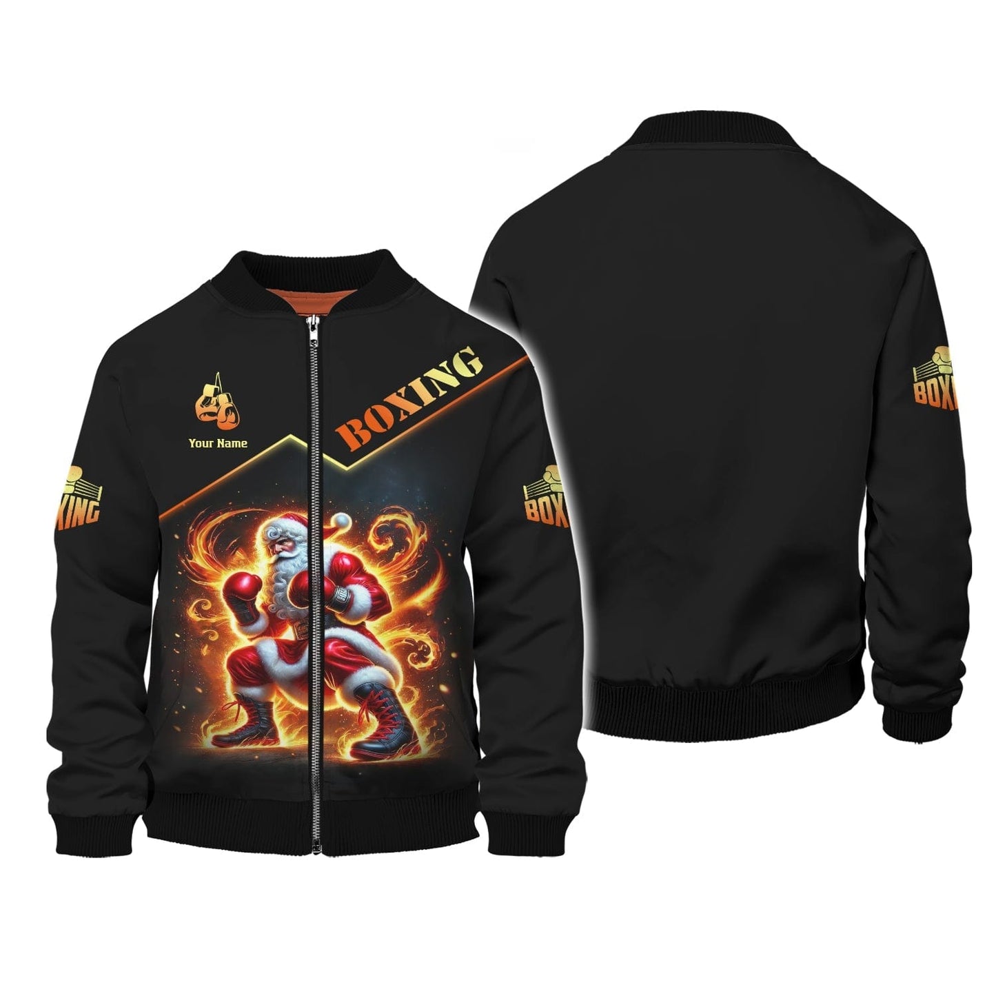 3D Full Print Boxing Santa T-Shirt - Fiery Christmas Fighter Personalized Name Gift For Boxing Lovers, All Over Printed