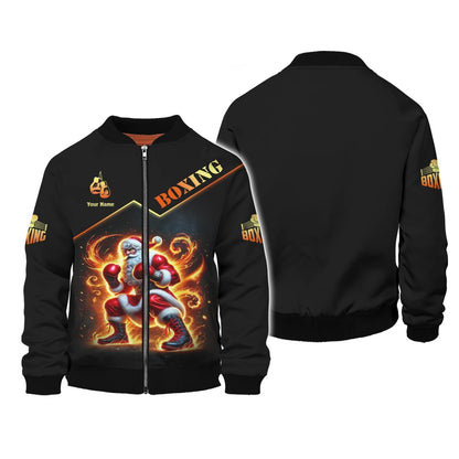 3D Full Print Boxing Santa T-Shirt - Fiery Christmas Fighter Personalized Name Gift For Boxing Lovers, All Over Printed