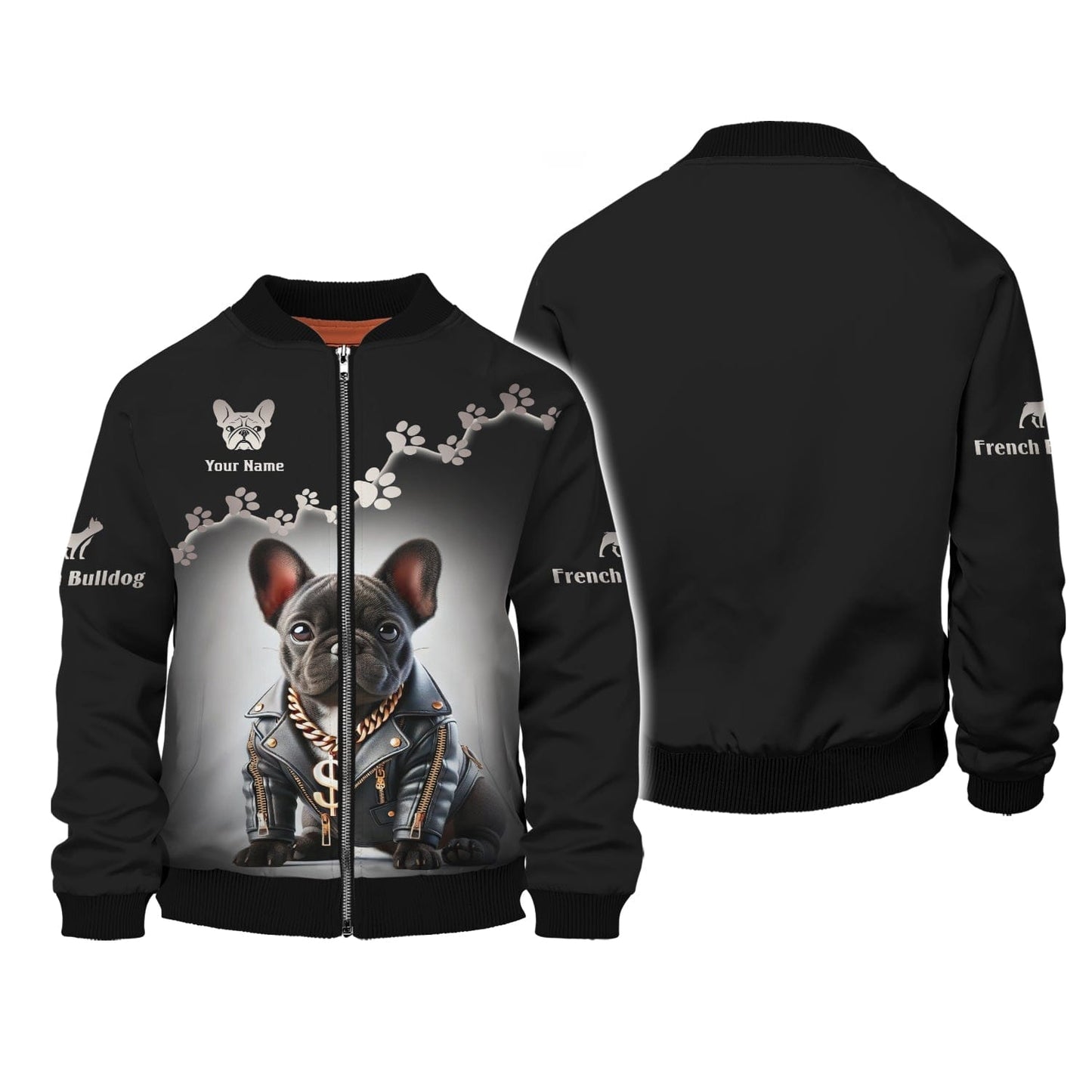 Customizable T-Shirt With Cool Gangster French Bulldog Personalized Name Gift For Dog Lovers, All Over Printed