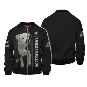 3D Full Print American Bulldog Zipper Hoodie Personalized Name Gift For Dog Lovers, All Over Printed