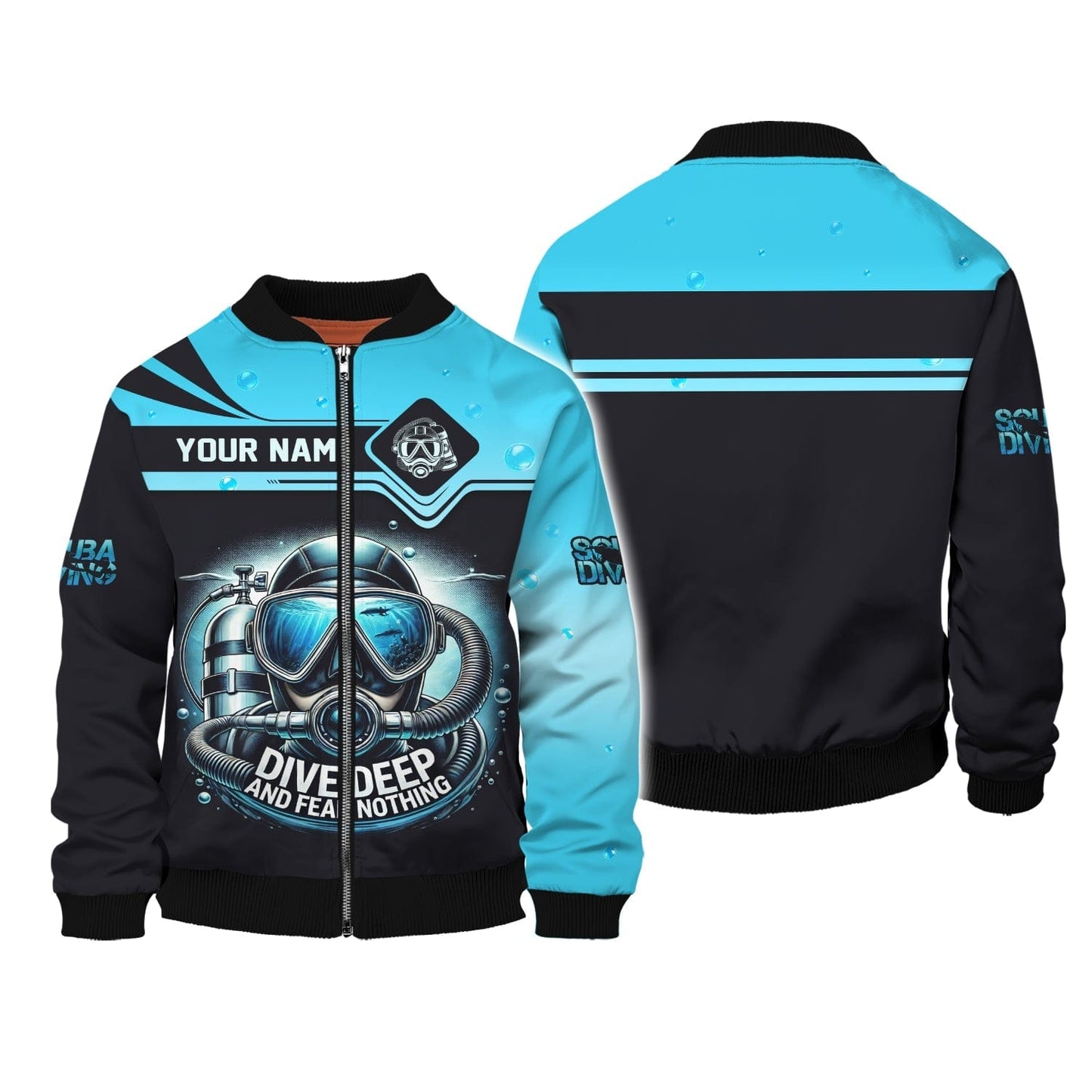 Scuba Diving Custom Name 3D Shirt Dive Deep And Fear Nothing Personalized Gift For Diver Lovers, All Over Printed