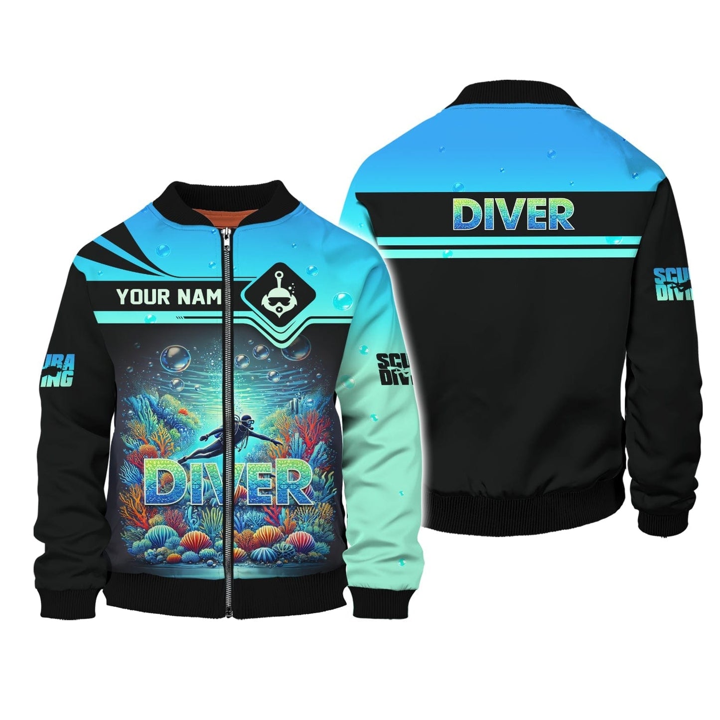 Scuba Diving Explore The Ocean Custom Name 3D Zipper Hoodie Personalized Gift For Diver Lovers, All Over Printed