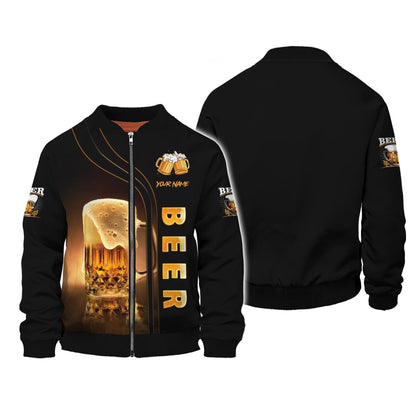 Love Beer 3D Custom Name Zipper Hoodie Personalized Gift For Beer Lovers, All Over Printed
