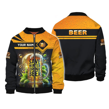 Save Water Drink Beer Personalized Name Shirt Custom Gift For Beer Lovers, All Over Printed