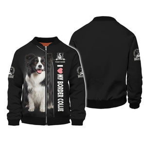 Border Collie Custom Name Zipper Hoodie Gif For Dog Lover 3D Shirts, All Over Printed