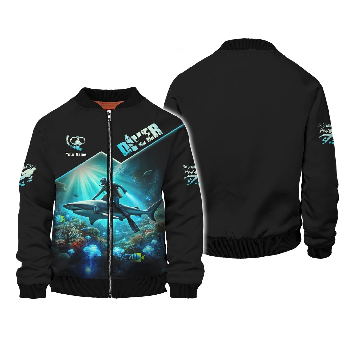 3D Full Print Diver T-Shirt Underwater Adventure With Sharks Personalized Name Gift For Diver Lovers, All Over Printed