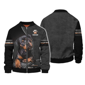 Rottweiler Custom Name Zipper Hoodie Never Walk Alone Gift For Dog Lover 3D Shirts, All Over Printed