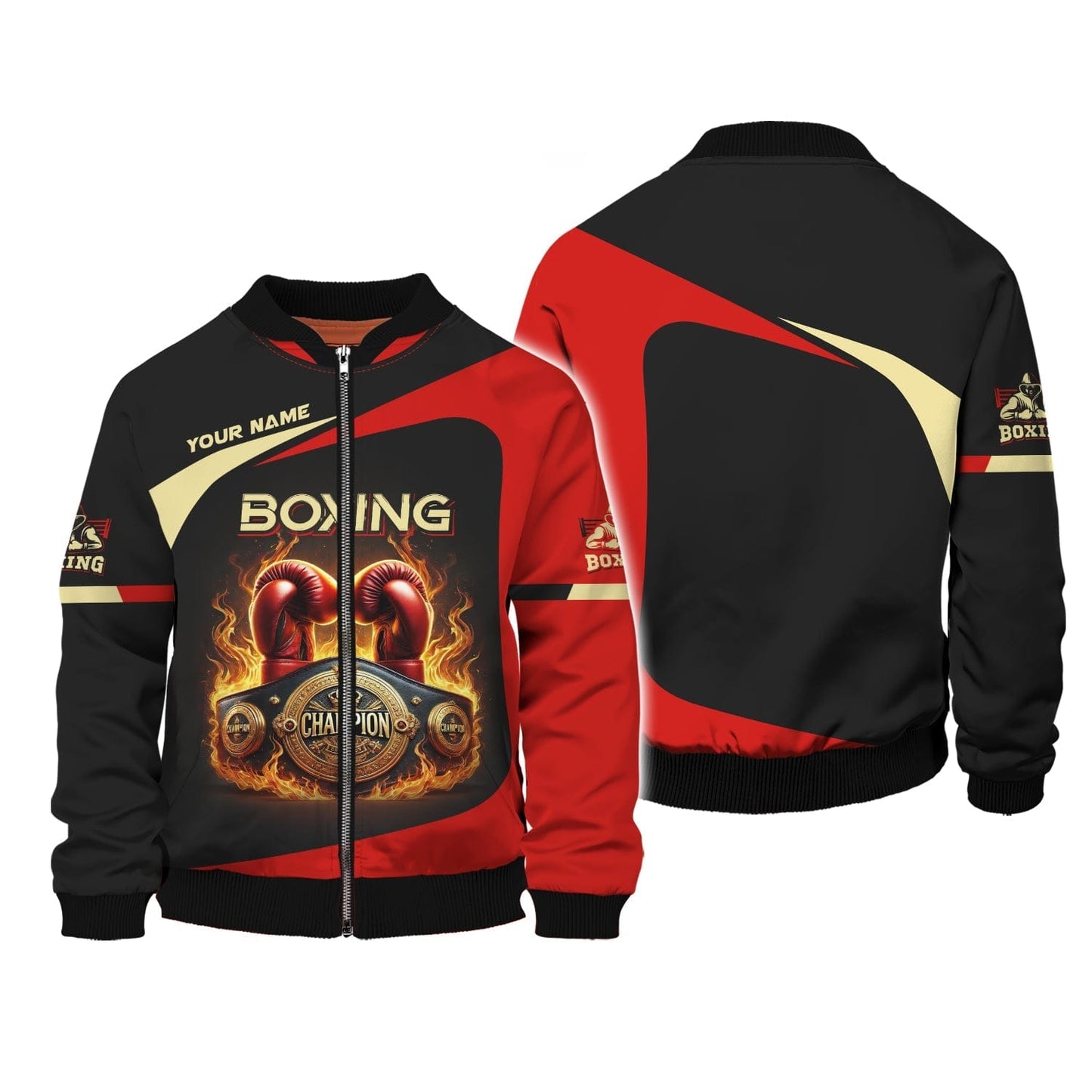3D Full Print Boxing T-Shirt Fiery Gloves And Belt Personalized Name Gift For Boxing Lovers, All Over Printed