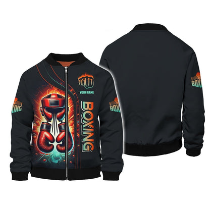 3D Full Print Helmet And Red Boxing Gloves Zipper Hoodie Personalized Name Gift For Boxer Lovers, All Over Printed