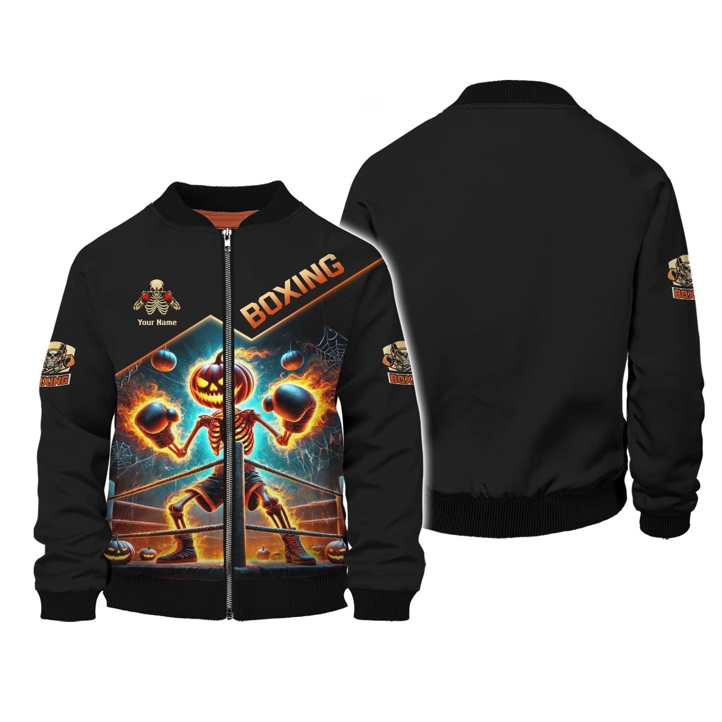 3D Full Print Skull Pumpkin Boxing T-Shirts Personalized Name Gift For Halloween Lovers, All Over Printed