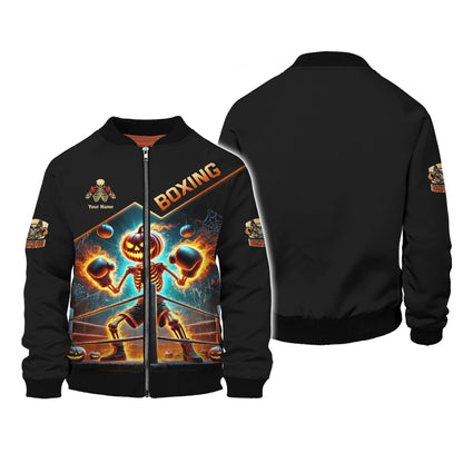 3D Full Print Skull Pumpkin Boxing T-Shirts Personalized Name Gift For Halloween Lovers, All Over Printed