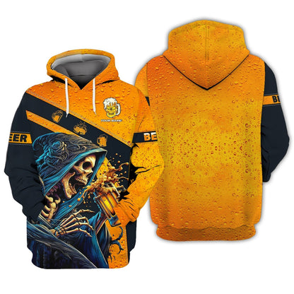 Skeleton Drinking Beer Custom T-Shirts Beer 3D Shirt Gift For Beer Lovers, All Over Printed