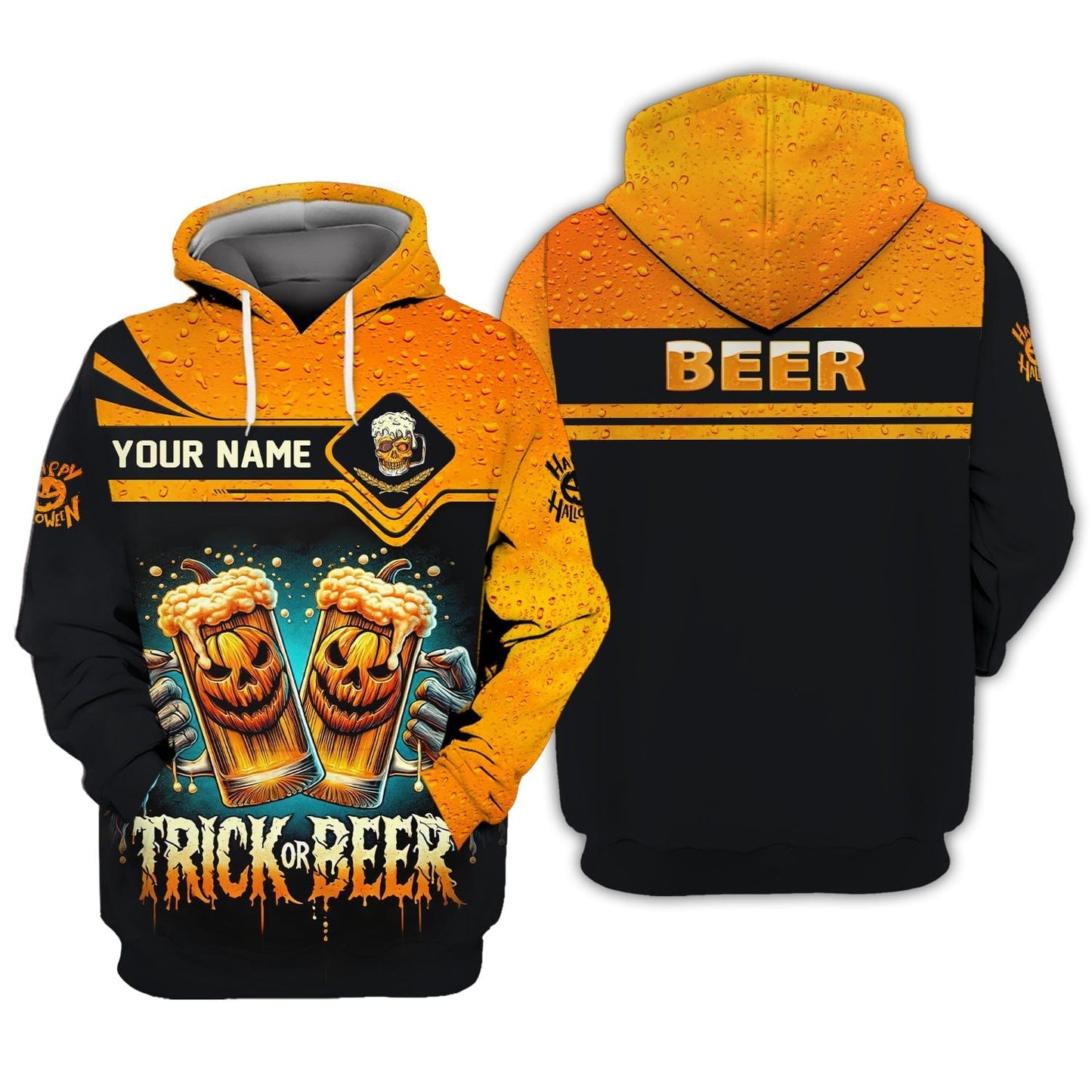 Trick Or Beer Custom T-Shirts Happy Halloween 3D Shirt Gift For Beer Lovers, All Over Printed