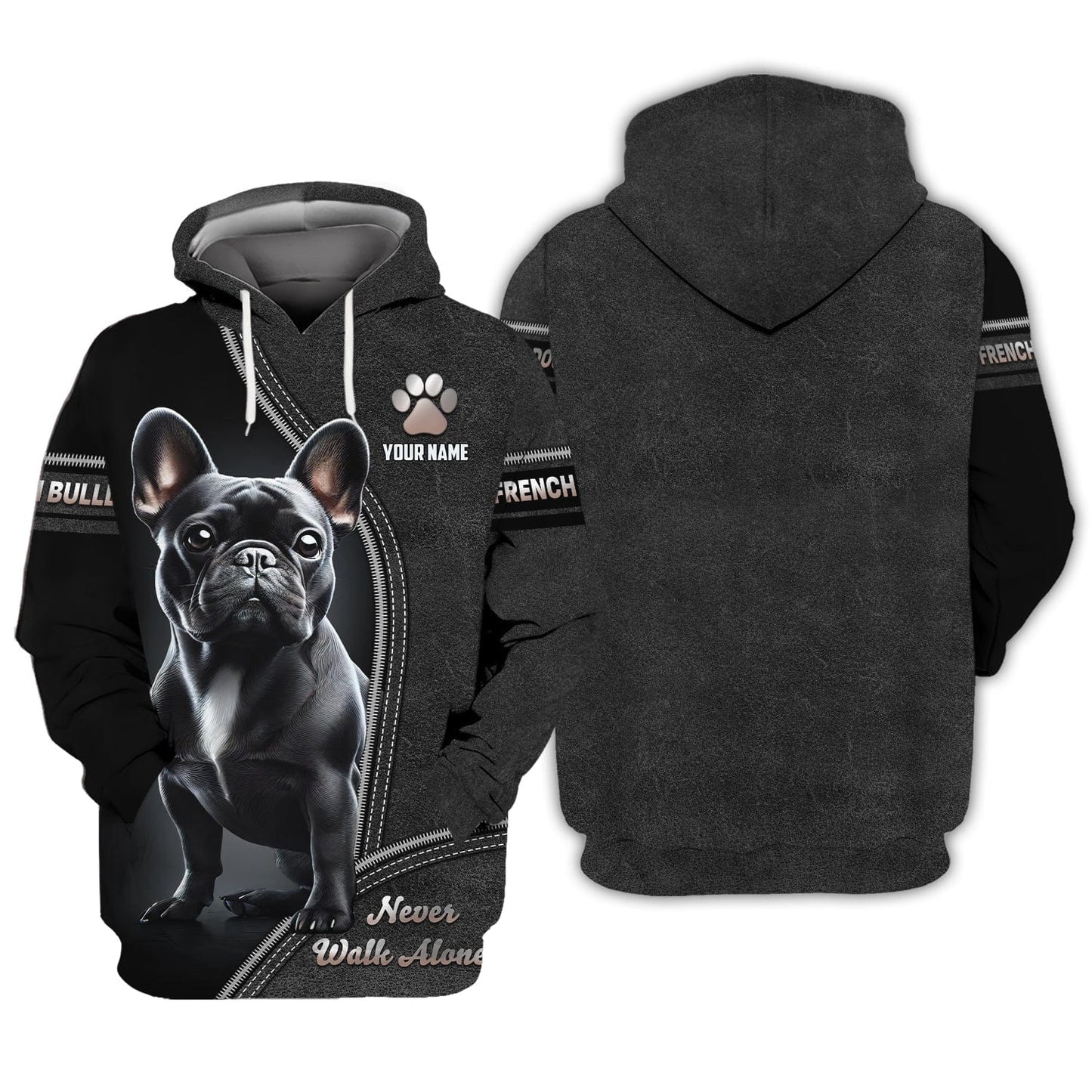 3D Full Print French Bulldog Zipper Hoodie Personalized Name Gift For Dog Lovers, All Over Printed