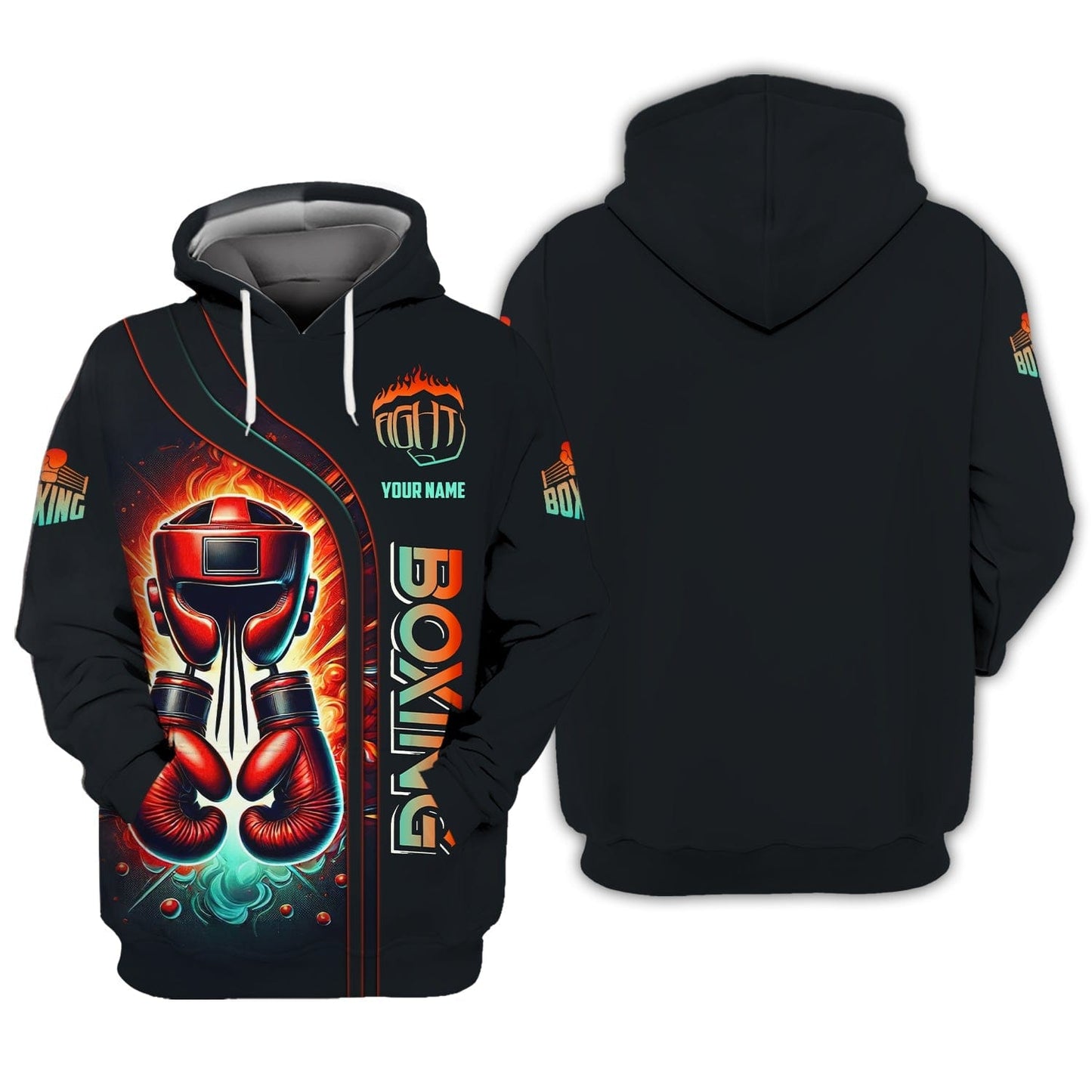 3D Full Print Helmet And Red Boxing Gloves Shirt Personalized Name Gift For Boxer Lovers, All Over Printed