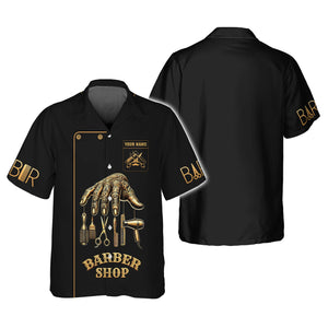 Barber Custom Name 3D T-Shirts Golden Hand In Barbering Shirt Gift For Barber Lovers, All Over Printed