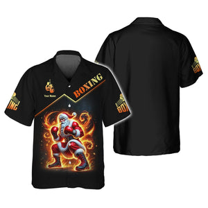 3D Full Print Boxing Santa T-Shirt - Fiery Christmas Fighter Personalized Name Gift For Boxing Lovers, All Over Printed