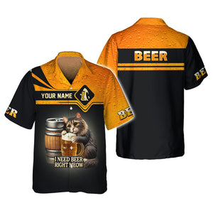 Beer Personalized 3D Shirt I Need Beer Right Meow Custom Name Shirt Gift For Beer Lovers, All Over Printed