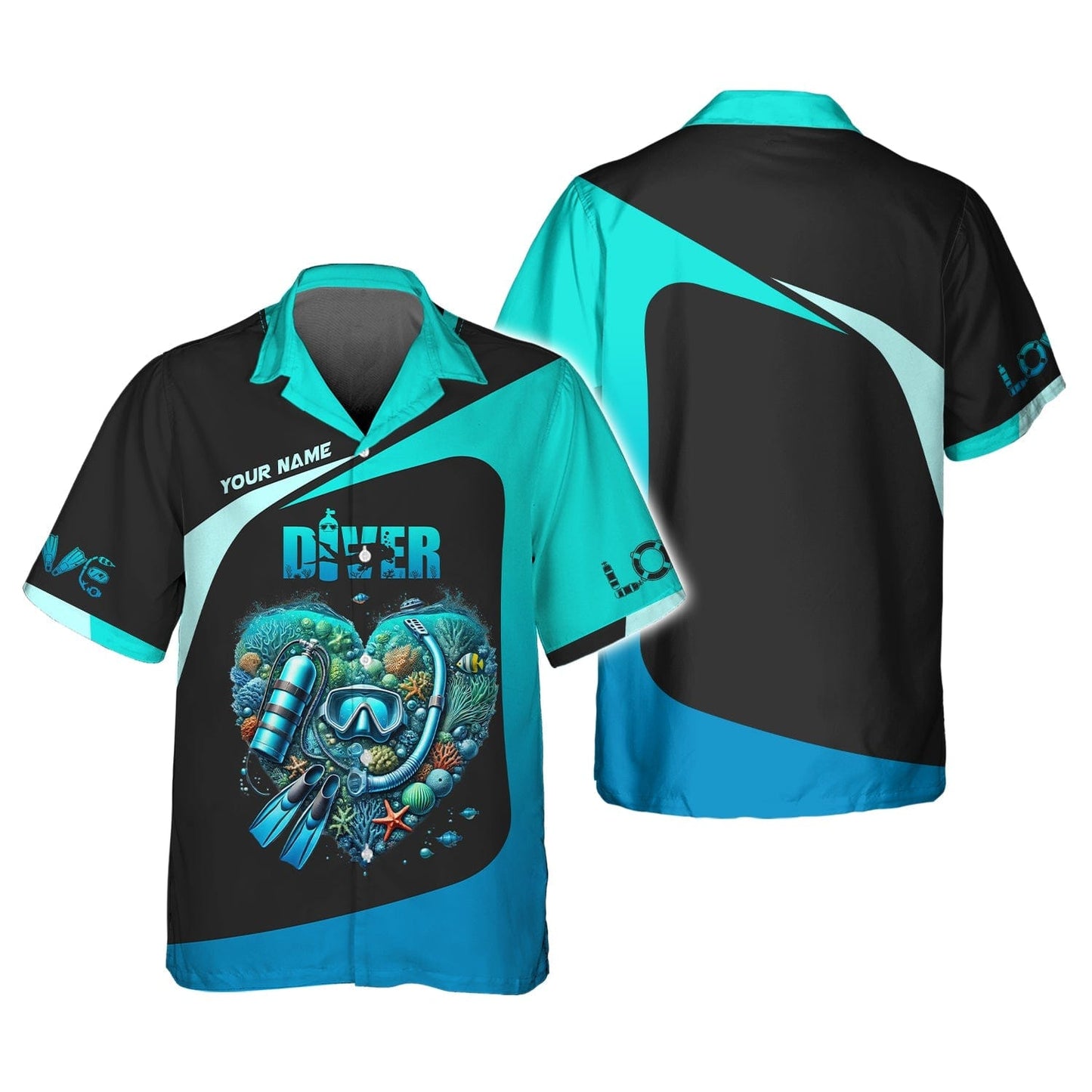 Scuba Diving Heart Custom Name 3D Shirt Personalized Gift For Diver Lovers, All Over Printed